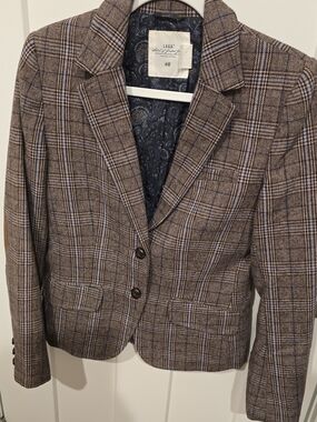 H&M Brown Plaid Tailored Blazer with Subtle Blue Accents
